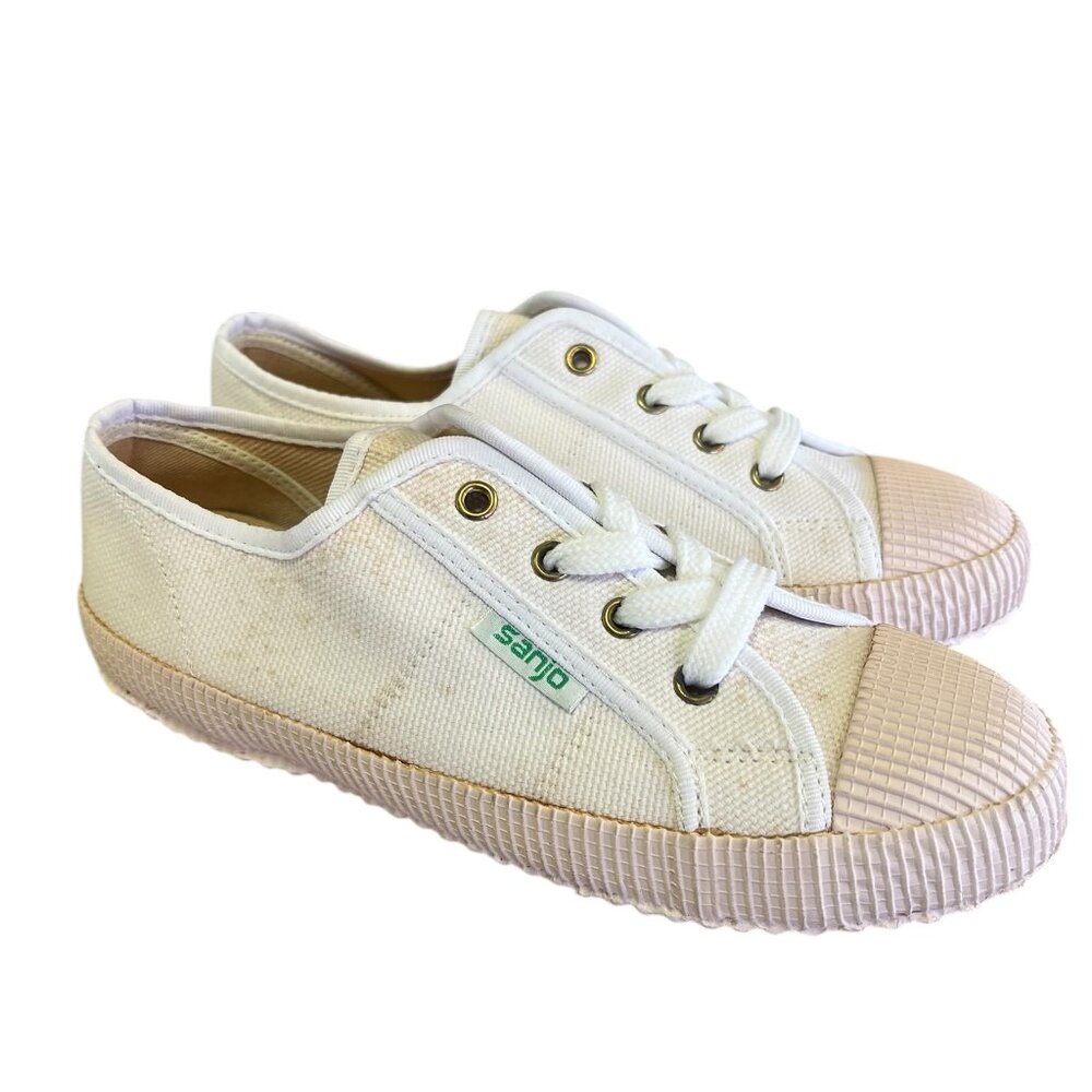 Sanjo Shoes Men's Size 39 EU 7 US Lace Up White Made In Portugal Canvas Low Top
